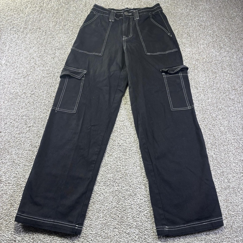 Y2K Skater Goth Emo Almost Famous Pants Womens 25‎ Small Black Cargo Elastic